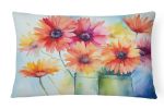 Flowers in Watercolor Throw Pillow Throw Pillow for Indoor Couch Bed Outdoor Patio Washable, Gerbera Daisies 1571,12Hx16W