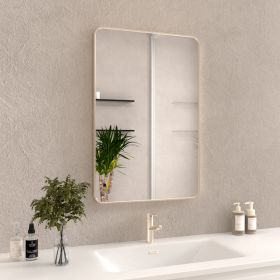 24x36 In. Aluminum Framed Rounded Rectangle Bathroom Wall Mirror, Brushed Nickel Bathroom Vanity Mirror Farmhouse, Anti-Rust, Tempered Glass mirrors