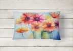 Flowers in Watercolor Throw Pillow Throw Pillow for Indoor Couch Bed Outdoor Patio Washable, Gerbera Daisies 1571,12Hx16W