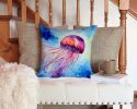 Jellyfish Throw Pillow Machine Washable, Indoor Outdoor Decorative Pillow for Couch, Bed or Patio, 14Hx14W