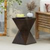 14.25" Natural Wood Grain Finish Prismatic Symmetry Concrete Outdoor Side Table with Symmetric Design – Weather-Resistant Accent for Patio, Garden