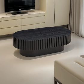 43.70 Inch Modern Handcraft Drum Coffee Table Oval Coffee Table for Living Room,Small Wooden Coffee Table with Sturdy Pedestal for Office (Material: MDF, Color: Black)