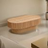 43.70 Inch Modern Handcraft Drum Coffee Table Oval Coffee Table for Living Room,Small Wooden Coffee Table with Sturdy Pedestal for Office