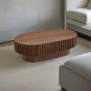 43.70 Inch Modern Handcraft Drum Coffee Table Oval Coffee Table for Living Room,Small Wooden Coffee Table with Sturdy Pedestal for Office