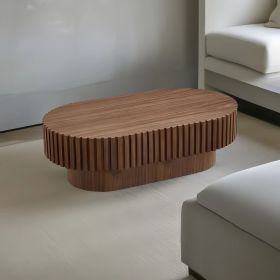 43.70 Inch Modern Handcraft Drum Coffee Table Oval Coffee Table for Living Room,Small Wooden Coffee Table with Sturdy Pedestal for Office (Material: MDF, Color: Walnut)
