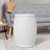 16.75 inch/17 inch/17.25 inch/17.75inch Drum Stool Ceramic Side Table Hollow White Cutwork Traditional Garden Stool Hollow Outdoor Side Table