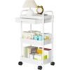 Rolling Utility Cart Movable Storage Organizer with Drawer Lockable Wheels 360 Degree Rotatable Hallow Design for Bedroom Bathroom Kitchen