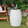 16.75 inch/17 inch/17.25 inch/17.75inch Drum Stool Ceramic Side Table Hollow White Cutwork Traditional Garden Stool Hollow Outdoor Side Table